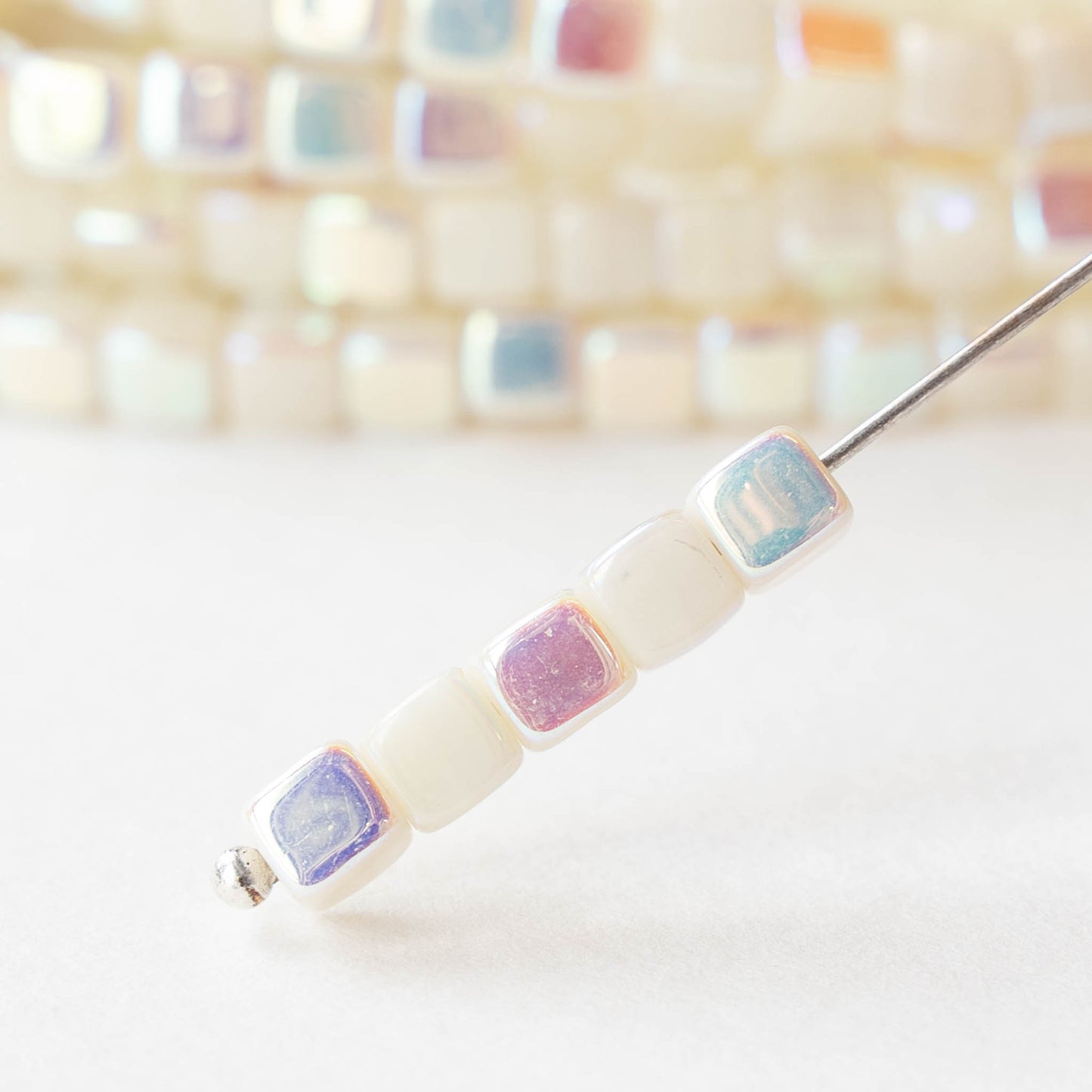 4mm Glass Cube Beads - Ivory AB - 40 beads