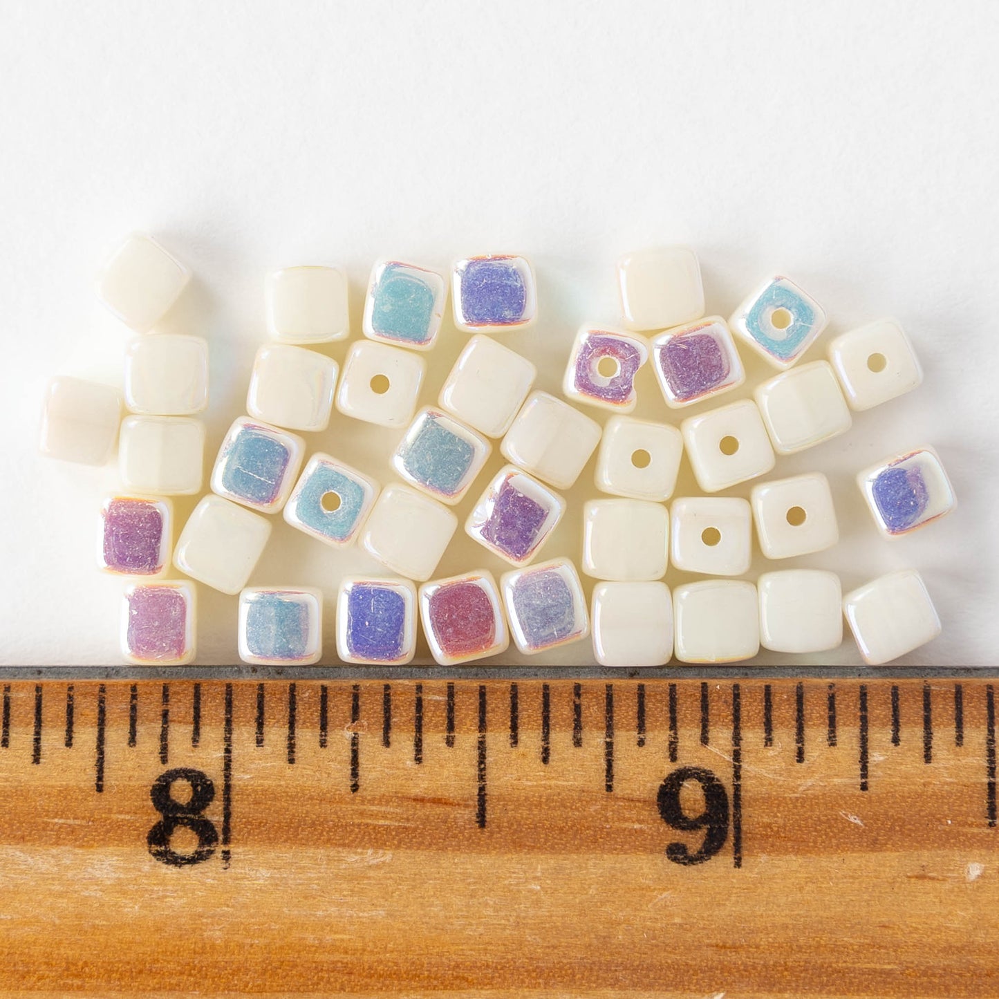 4mm Glass Cube Beads - Ivory AB - 40 beads
