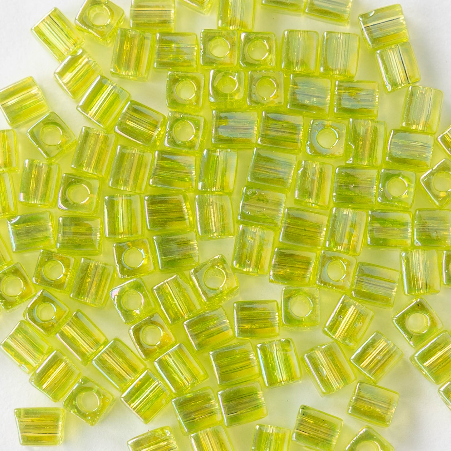 4mm Miyuki Cube Beads - Chartreuse Green AB - 10 or 20 grams
