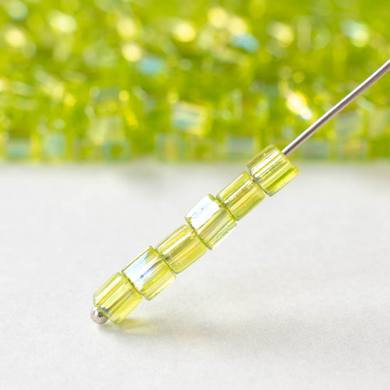4mm Miyuki Cube Beads - Chartreuse Green AB - 10 or 20 grams