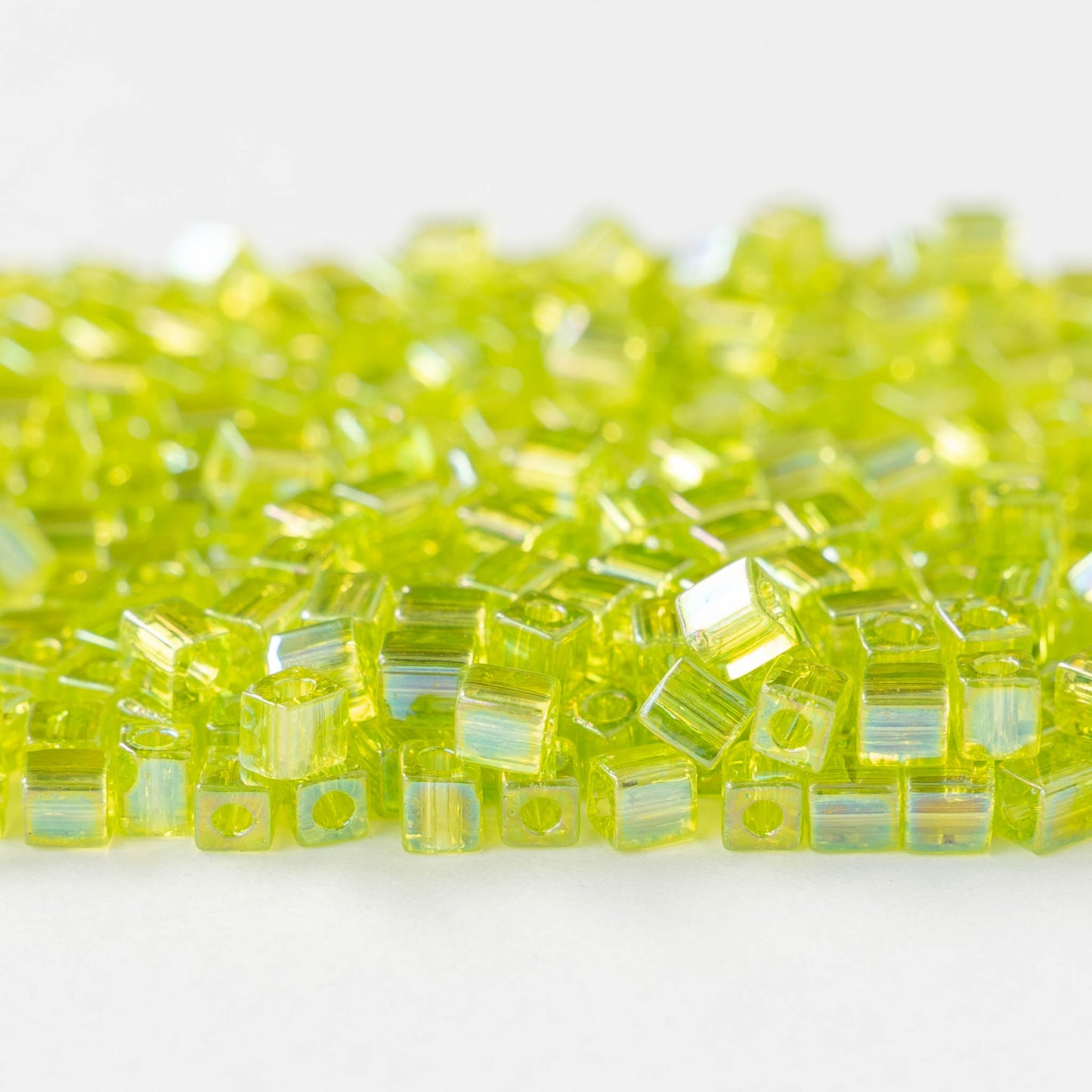 4mm Miyuki Cube Beads - Chartreuse Green AB - 10 or 20 grams