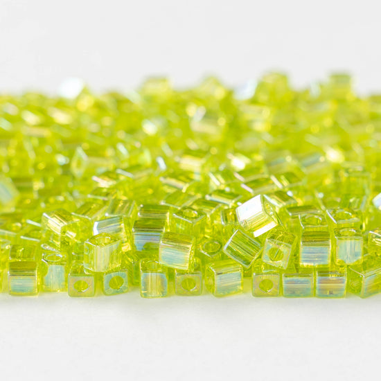 4mm Miyuki Cube Beads - Chartreuse Green AB - 10 or 20 grams