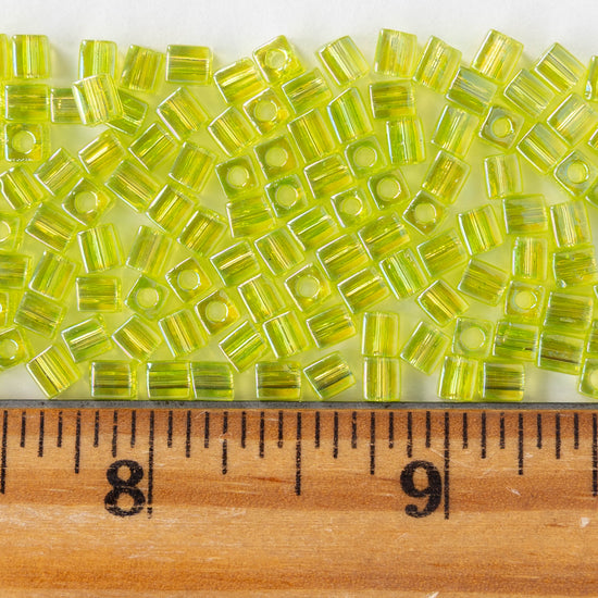 4mm Miyuki Cube Beads - Chartreuse Green AB - 10 or 20 grams