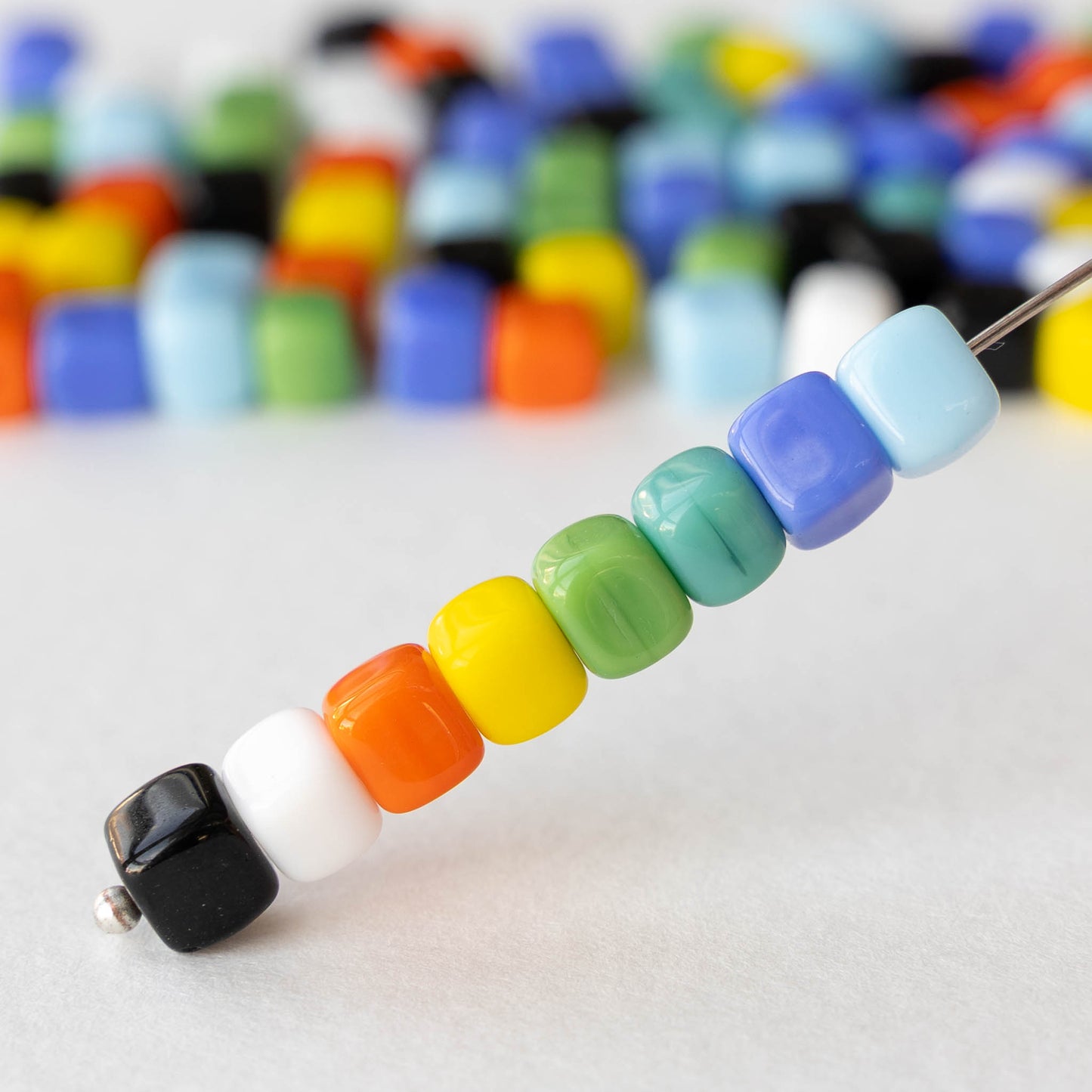 5x7mm Glass Cube Beads - Opaque Color Mix - 80 beads