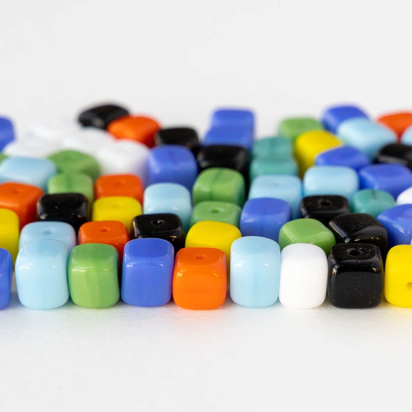 5x7mm Glass Cube Beads - Opaque Color Mix - 80 beads