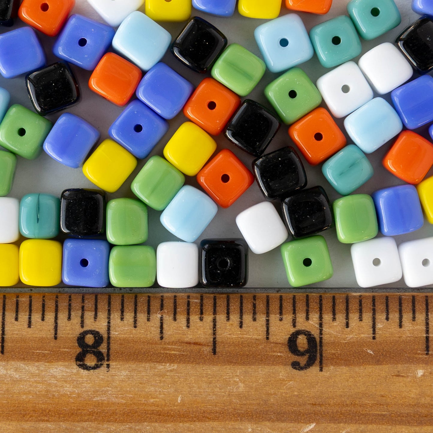 5x7mm Glass Cube Beads - Opaque Color Mix - 80 beads