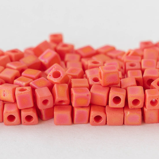 4mm Miyuki Cube Beads  - Opaque Vermillion Orange Matte - 20 grams