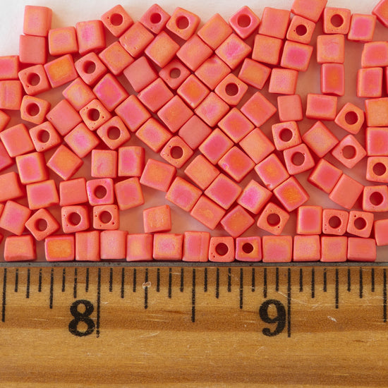 4mm Miyuki Cube Beads  - Opaque Vermillion Orange Matte - 20 grams