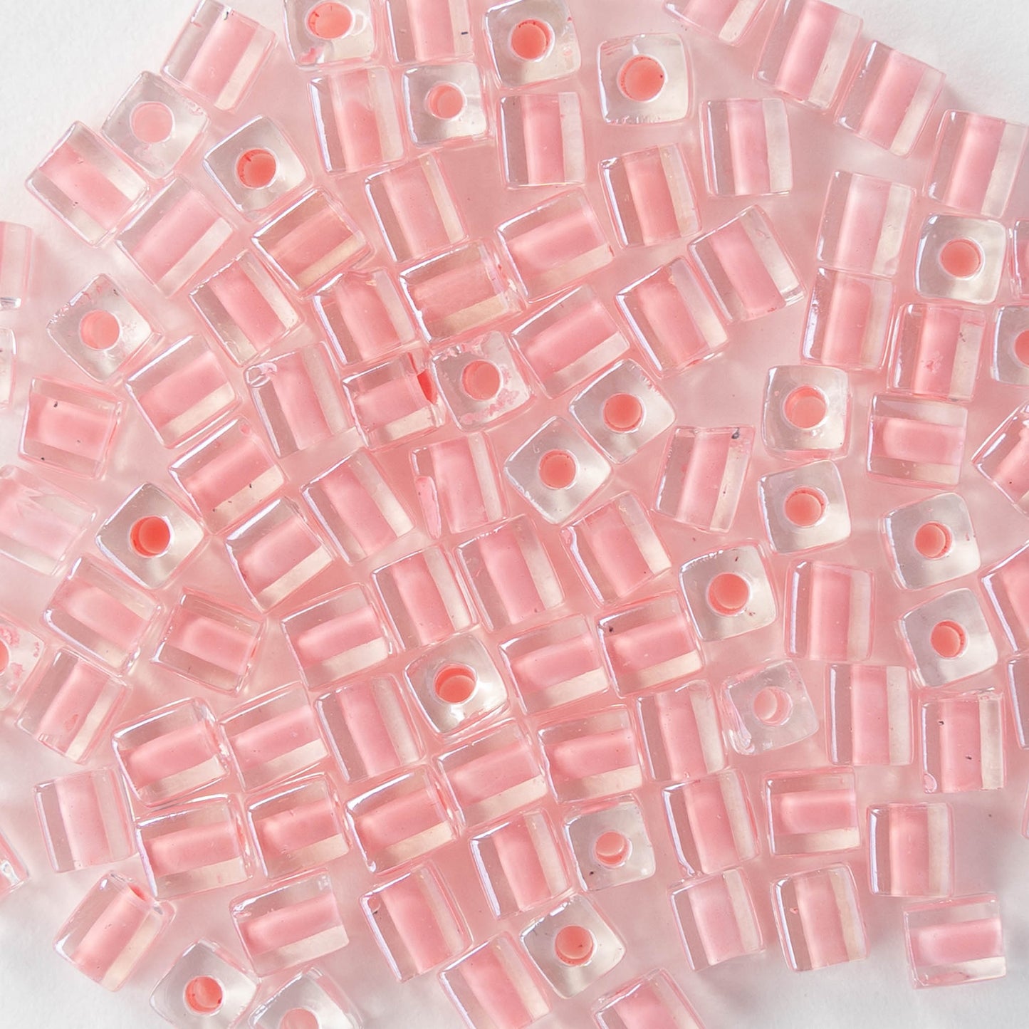 4mm Miyuki Cube Beads - Pink Lined Crystal - 20 or 60 grams