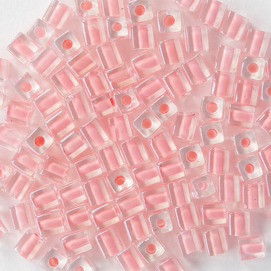 4mm Miyuki Cube Beads - Pink Lined Crystal - 20 or 60 grams