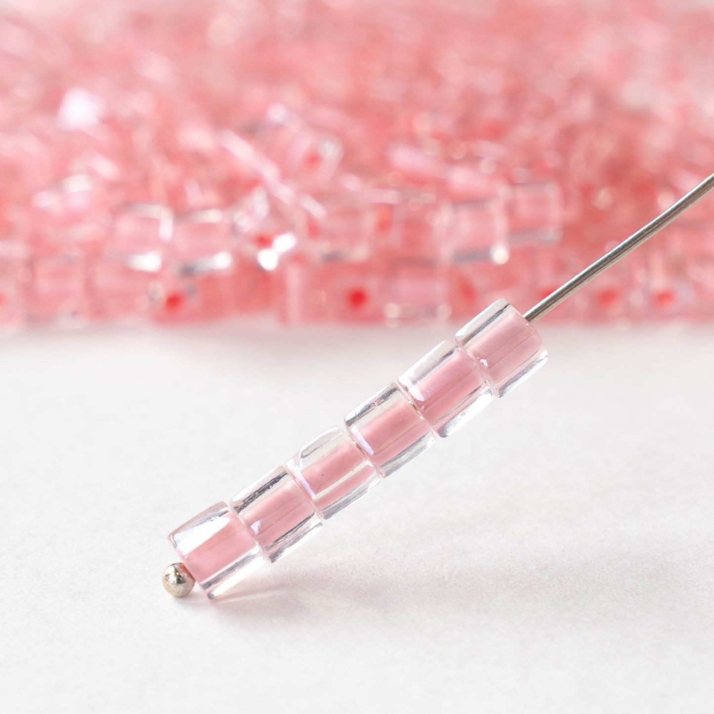 4mm Miyuki Cube Beads - Pink Lined Crystal - 20 or 60 grams