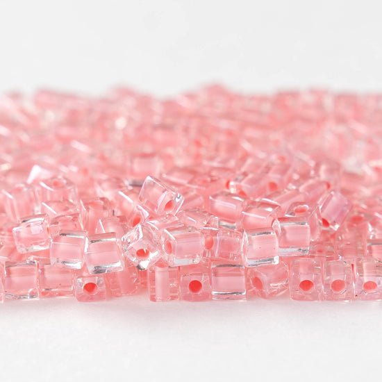 4mm Miyuki Cube Beads - Pink Lined Crystal - 20 or 60 grams