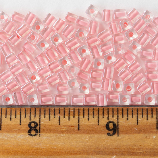 4mm Miyuki Cube Beads - Pink Lined Crystal - 20 or 60 grams