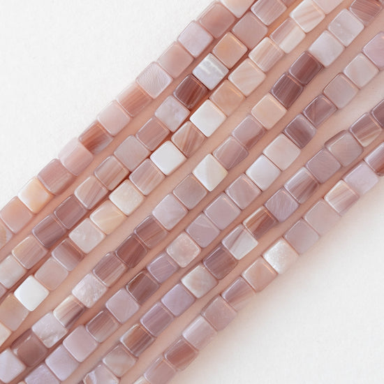 4mm Mother of Pearl Cube Beads - 8 inches