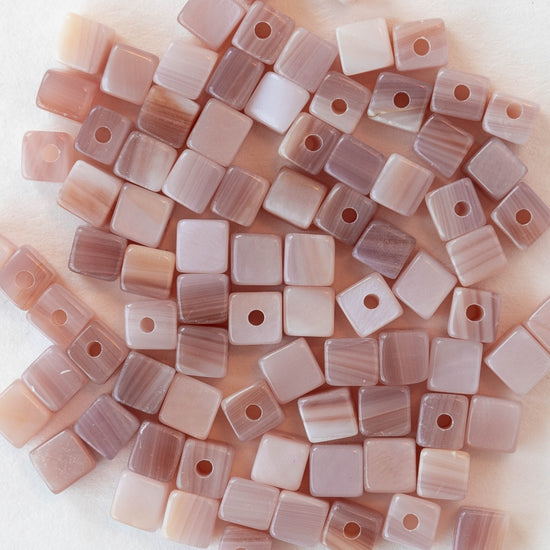 4mm Mother of Pearl Cube Beads - 8 inches