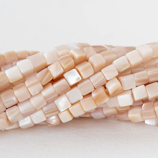 4mm Mother of Pearl Cube Beads - 16 inches