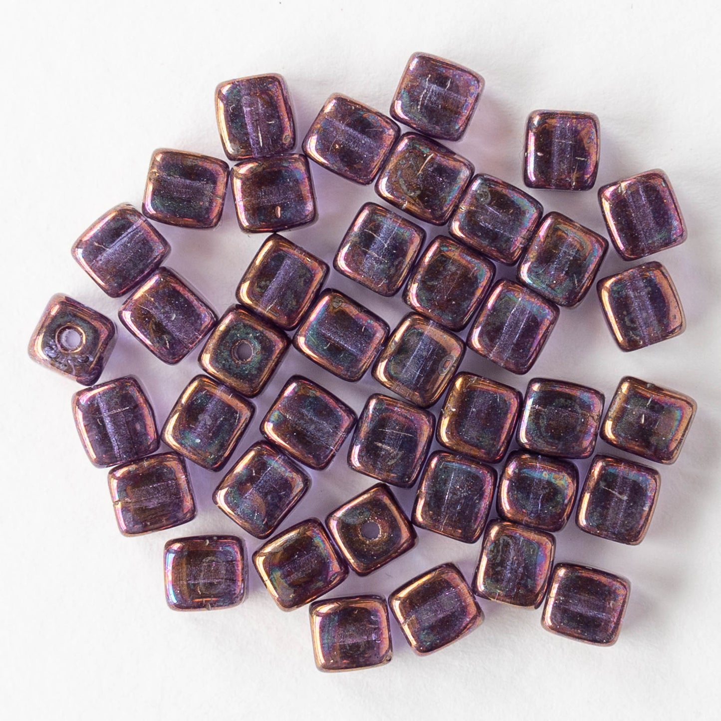 4mm Glass Cube Beads - Purple Bronze Luster - 40 beads