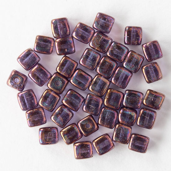 4mm Glass Cube Beads - Purple Bronze Luster - 40 beads