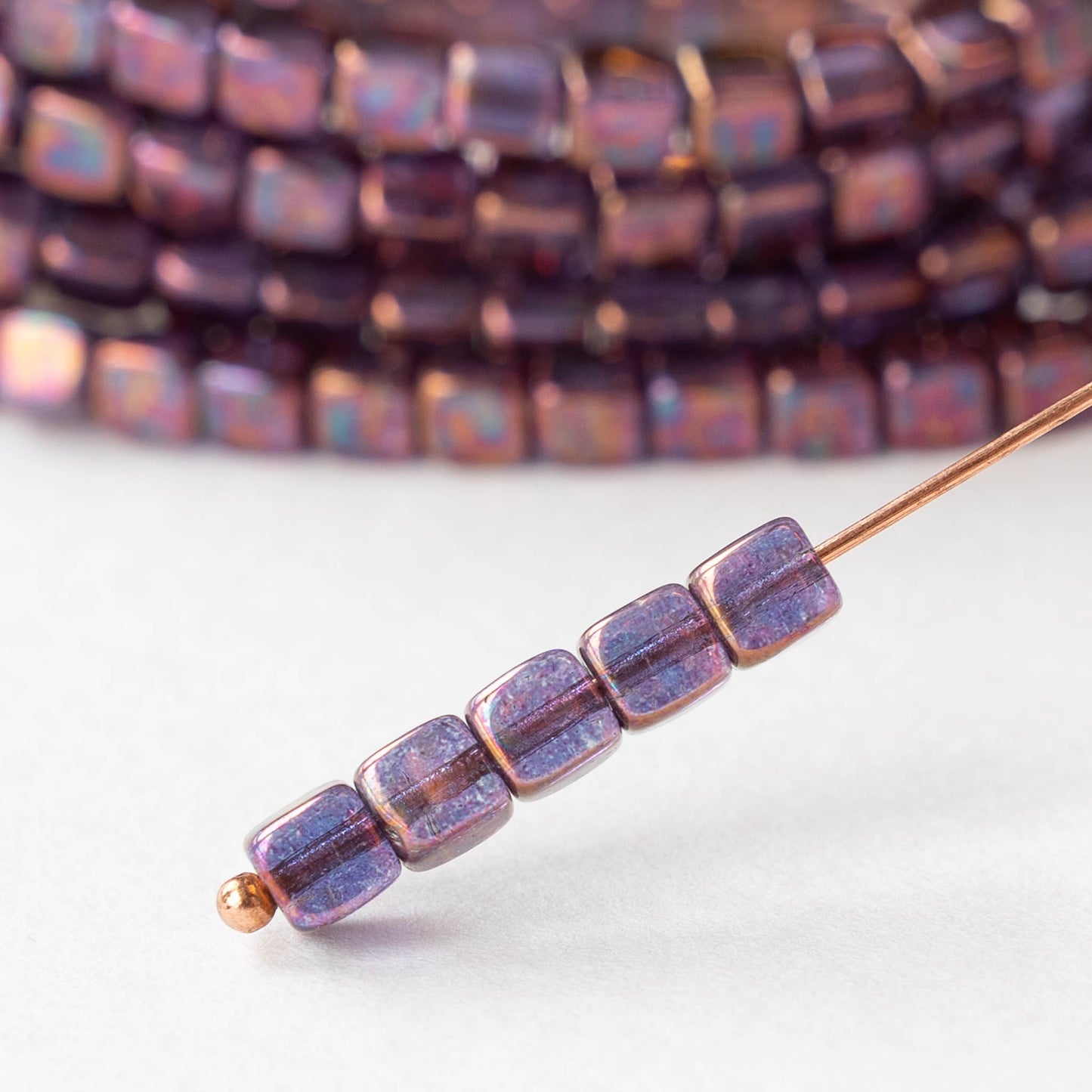 4mm Glass Cube Beads - Purple Bronze Luster - 40 beads