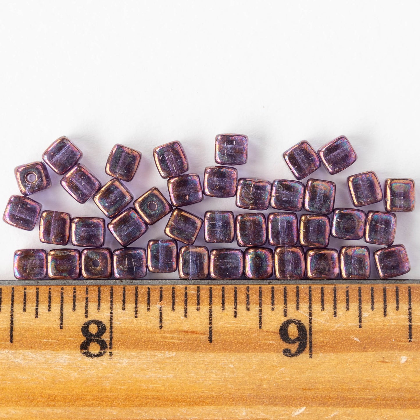 4mm Glass Cube Beads - Purple Bronze Luster - 40 beads