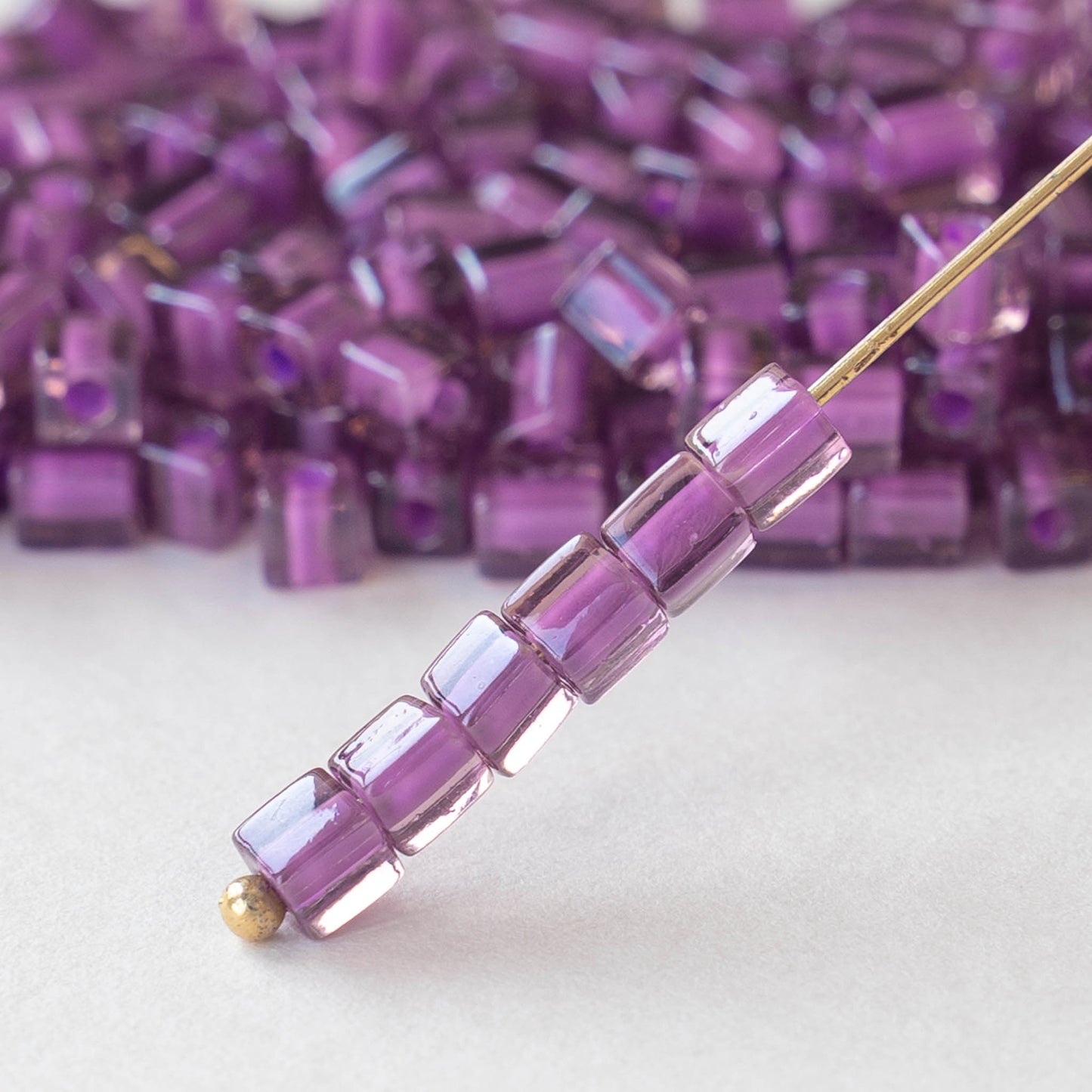 4mm Miyuki Cube Beads  - Lilac Lined Amethyst - 20 or 60 grams
