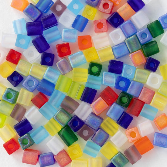 4mm Miyuki Cube Beads - Matte Rainbow Mix - 10 or 20 grams