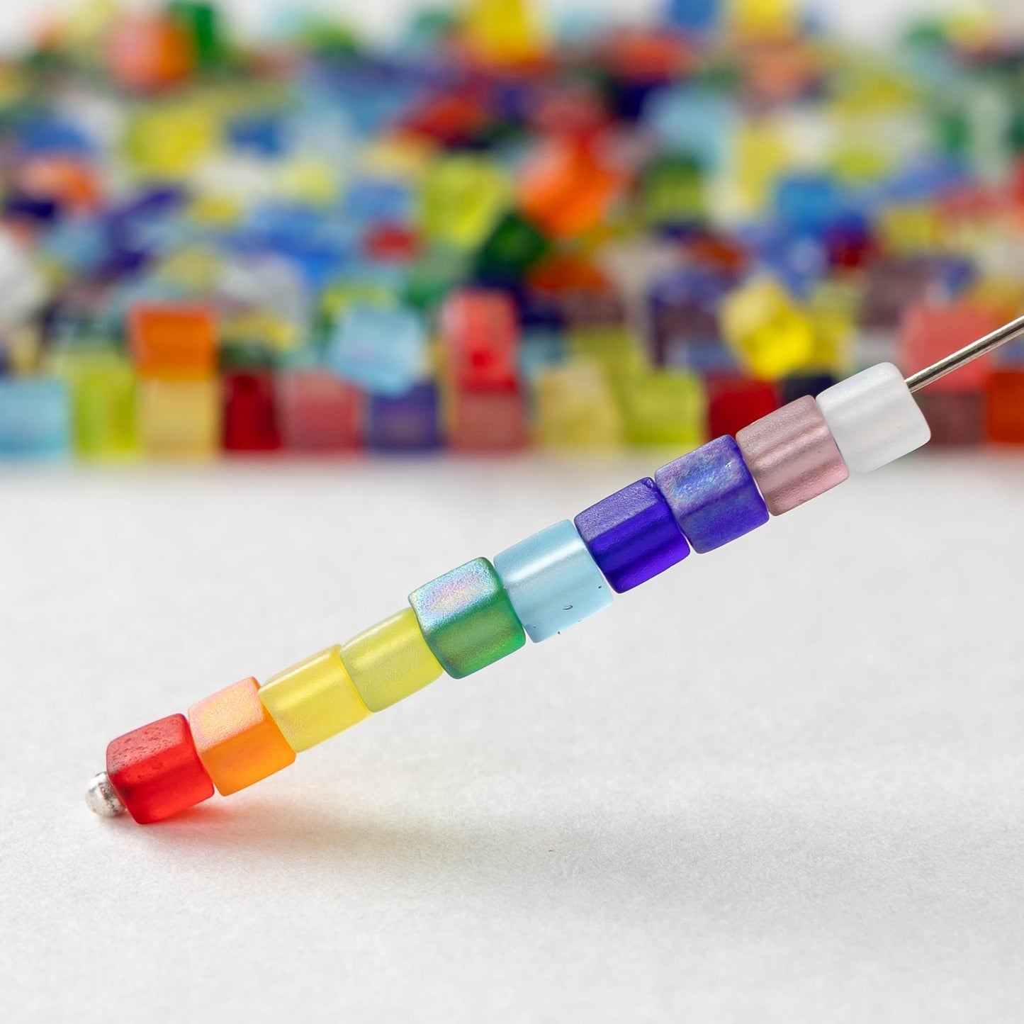4mm Miyuki Cube Beads - Matte Rainbow Mix - 10 or 20 grams