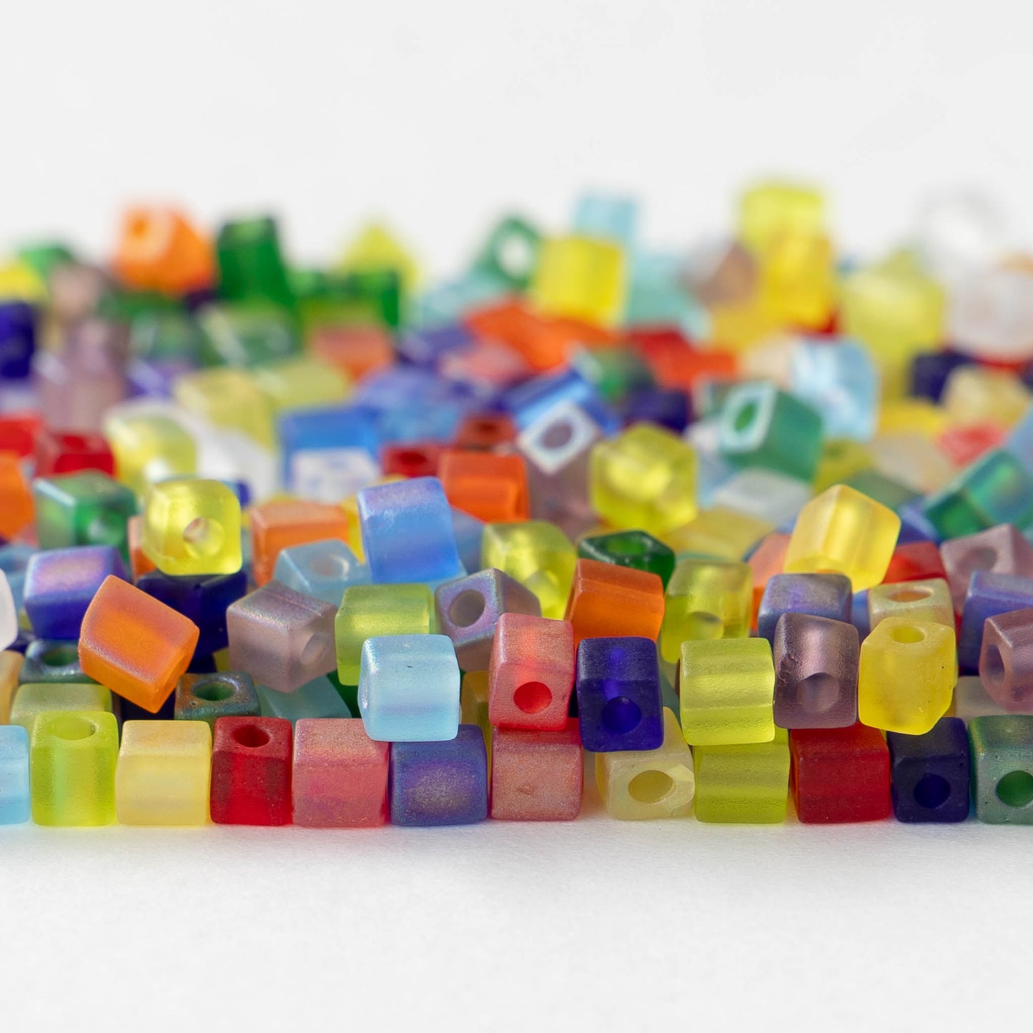 4mm Miyuki Cube Beads - Matte Rainbow Mix - 10 or 20 grams