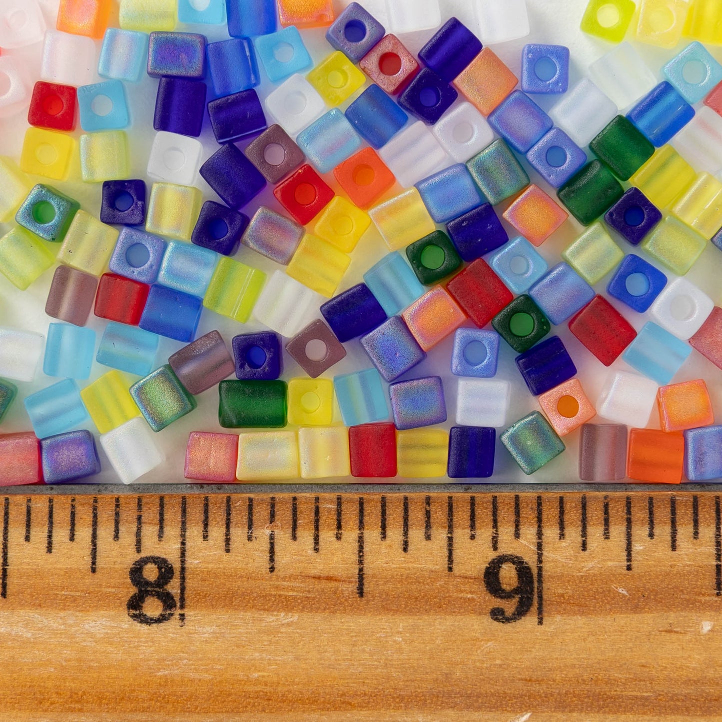 4mm Miyuki Cube Beads - Matte Rainbow Mix - 10 or 20 grams