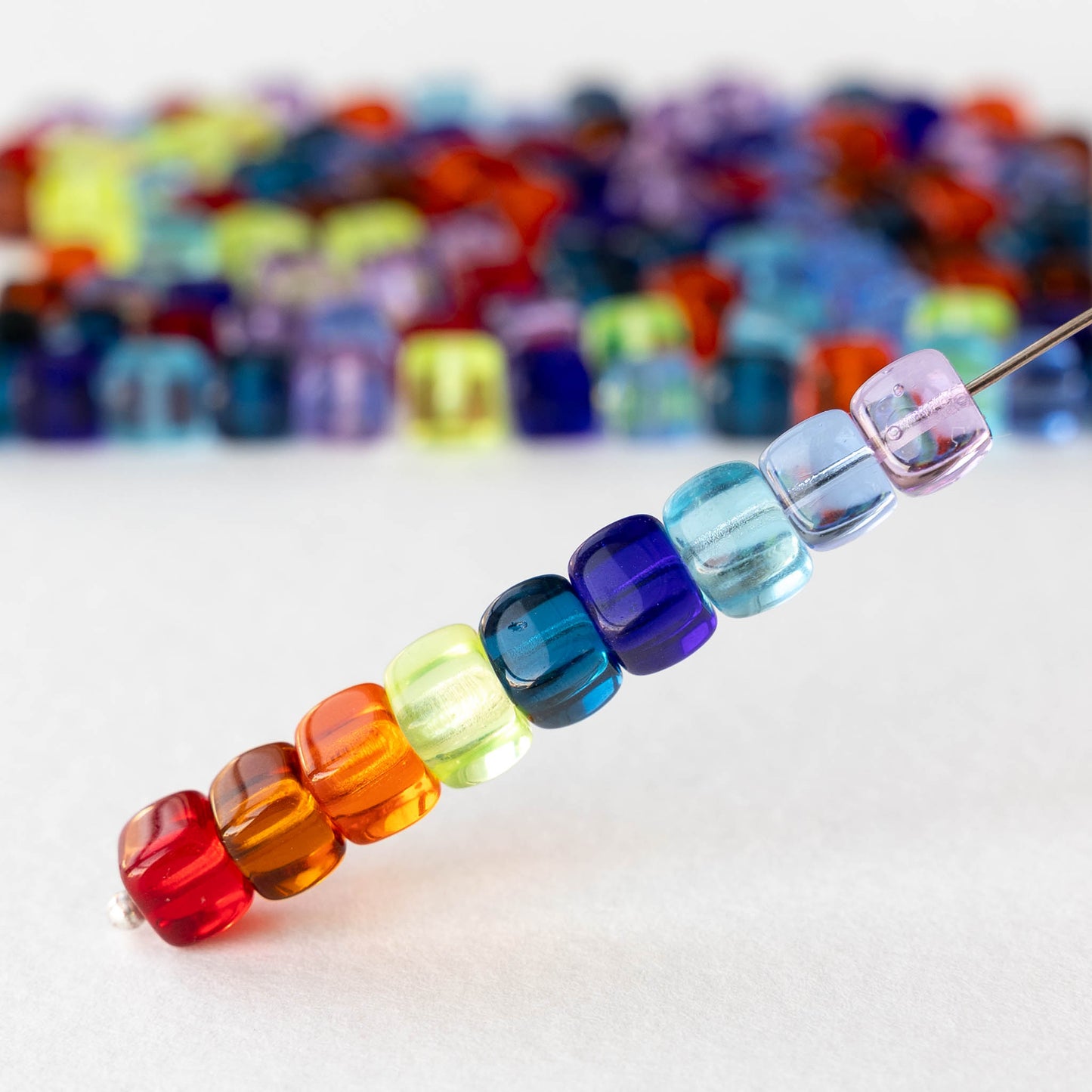 5x7mm Glass Cube Beads - Transparent Color Mix - 100 beads