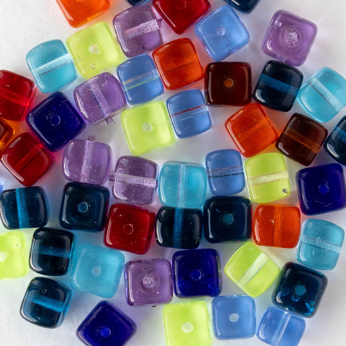5x7mm Glass Cube Beads - Transparent Color Mix - 100 beads
