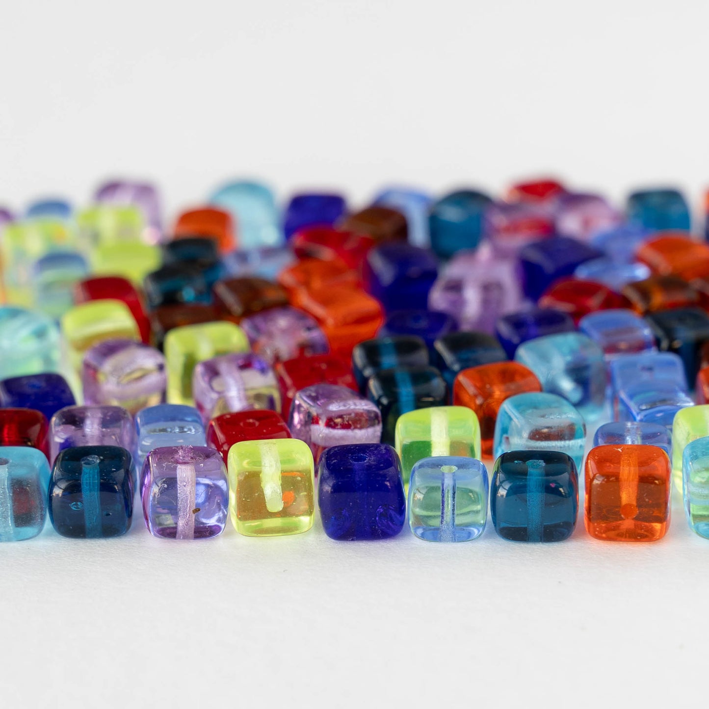 5x7mm Glass Cube Beads - Transparent Color Mix - 100 beads