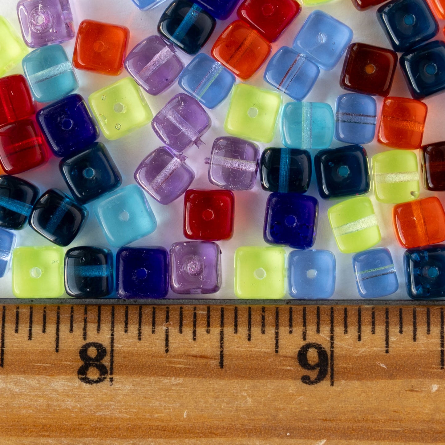 5x7mm Glass Cube Beads - Transparent Color Mix - 100 beads