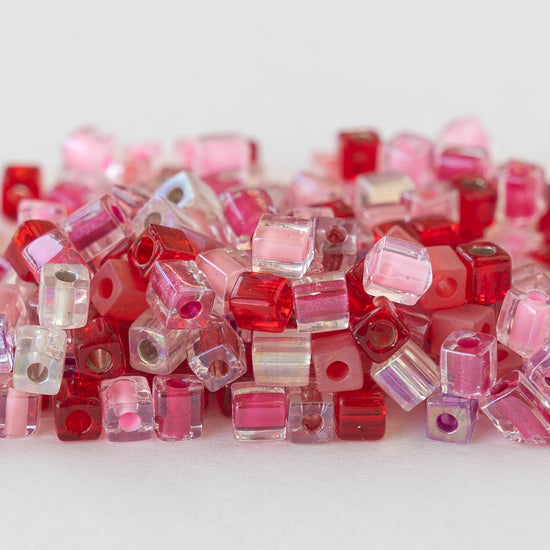 4mm Miyuki Cube Beads  - Valentine Mix - 20 grams