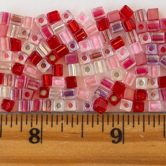 4mm Miyuki Cube Beads  - Valentine Mix - 20 grams