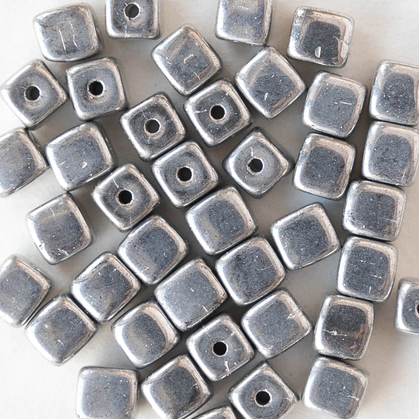 4mm Glass Cube Beads - Silver - 40 beads