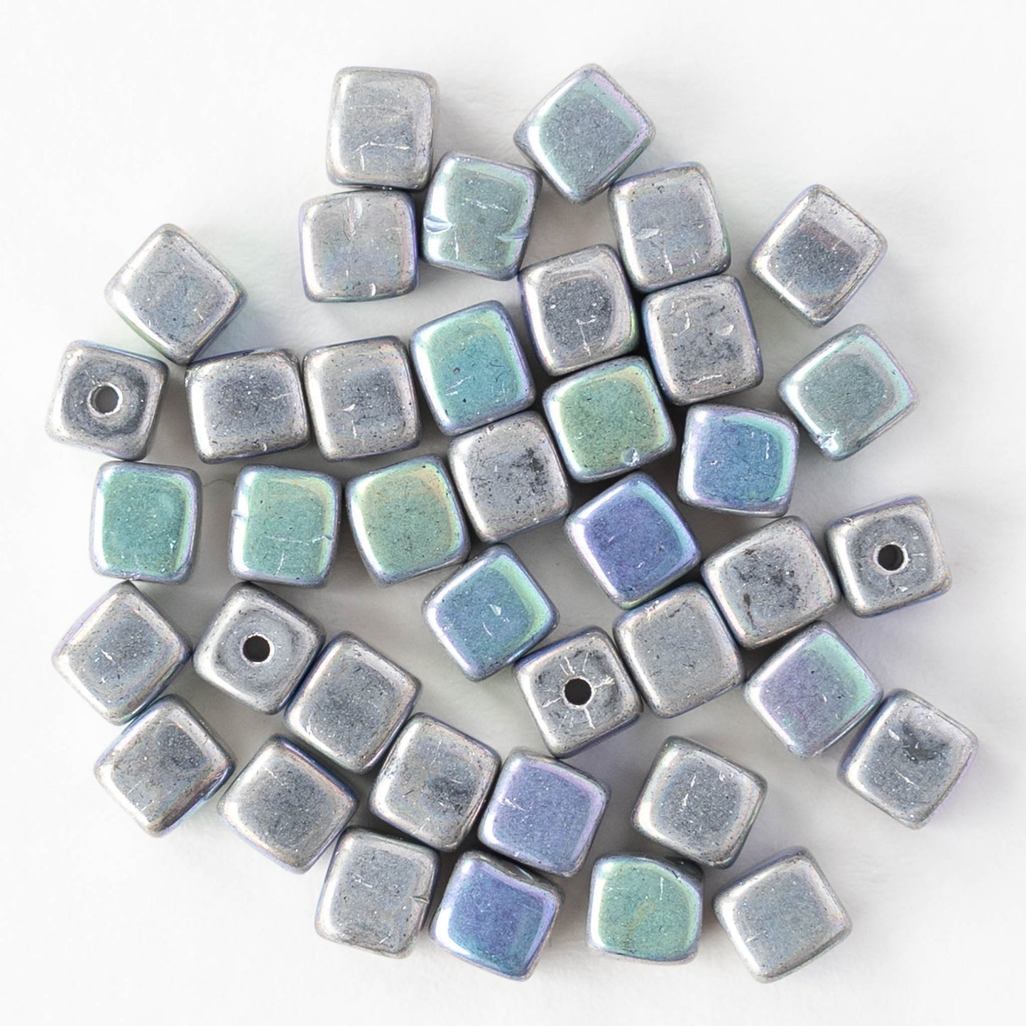 4mm Glass Cube Beads - Silver AB - 40 beads