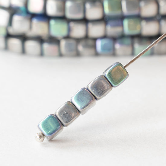 4mm Glass Cube Beads - Silver AB - 40 beads