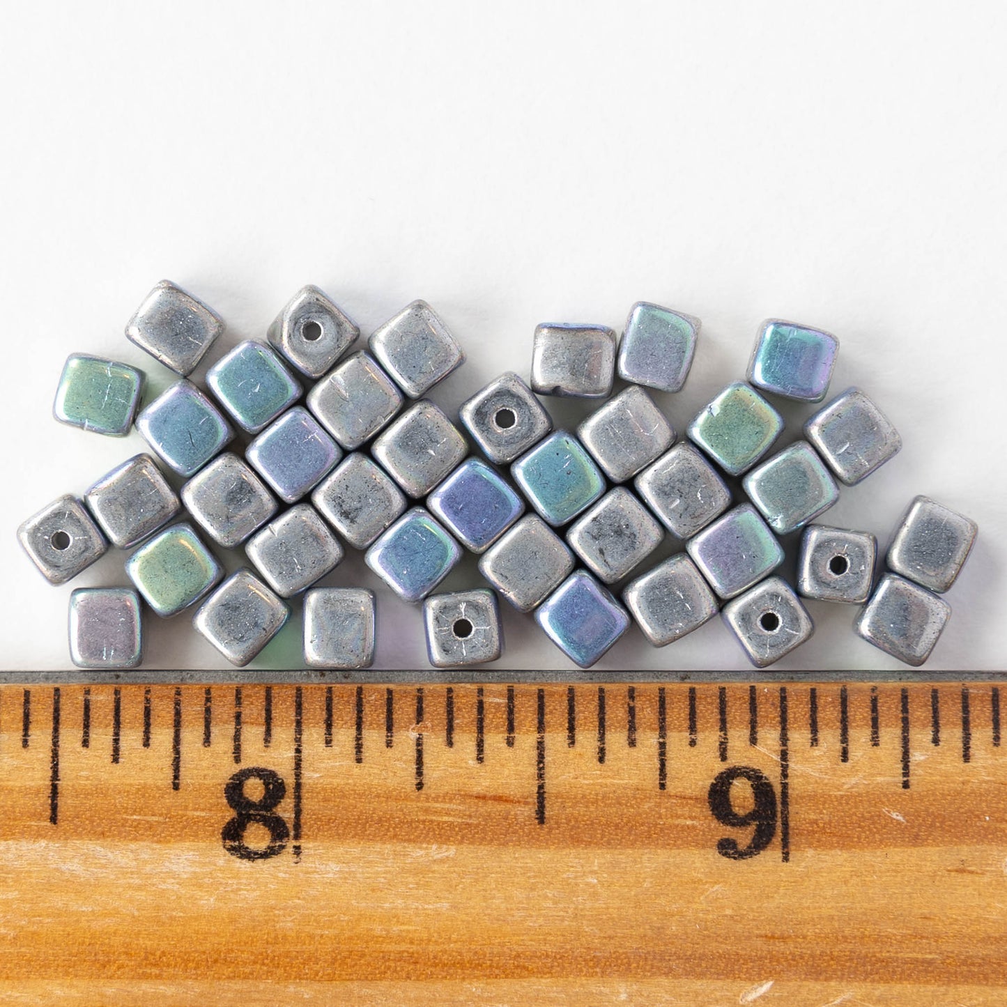 4mm Glass Cube Beads - Silver AB - 40 beads