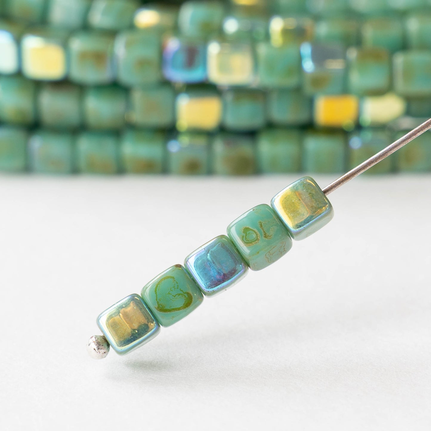 4mm Glass Cube Beads - Turquoise Picasso AB - 40 beads