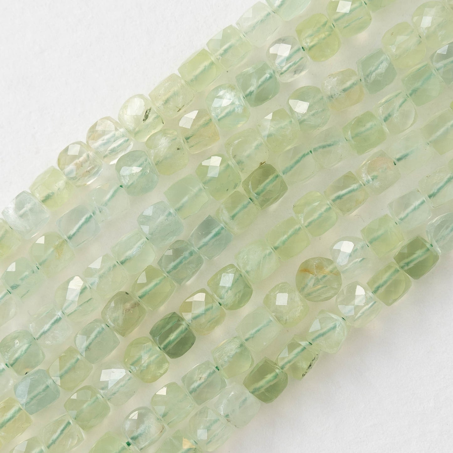 5mm Faceted Cube Beads - Prehnite - 16 inches