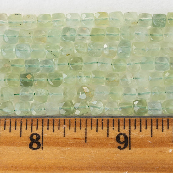 5mm Faceted Cube Beads - Prehnite - 16 inches