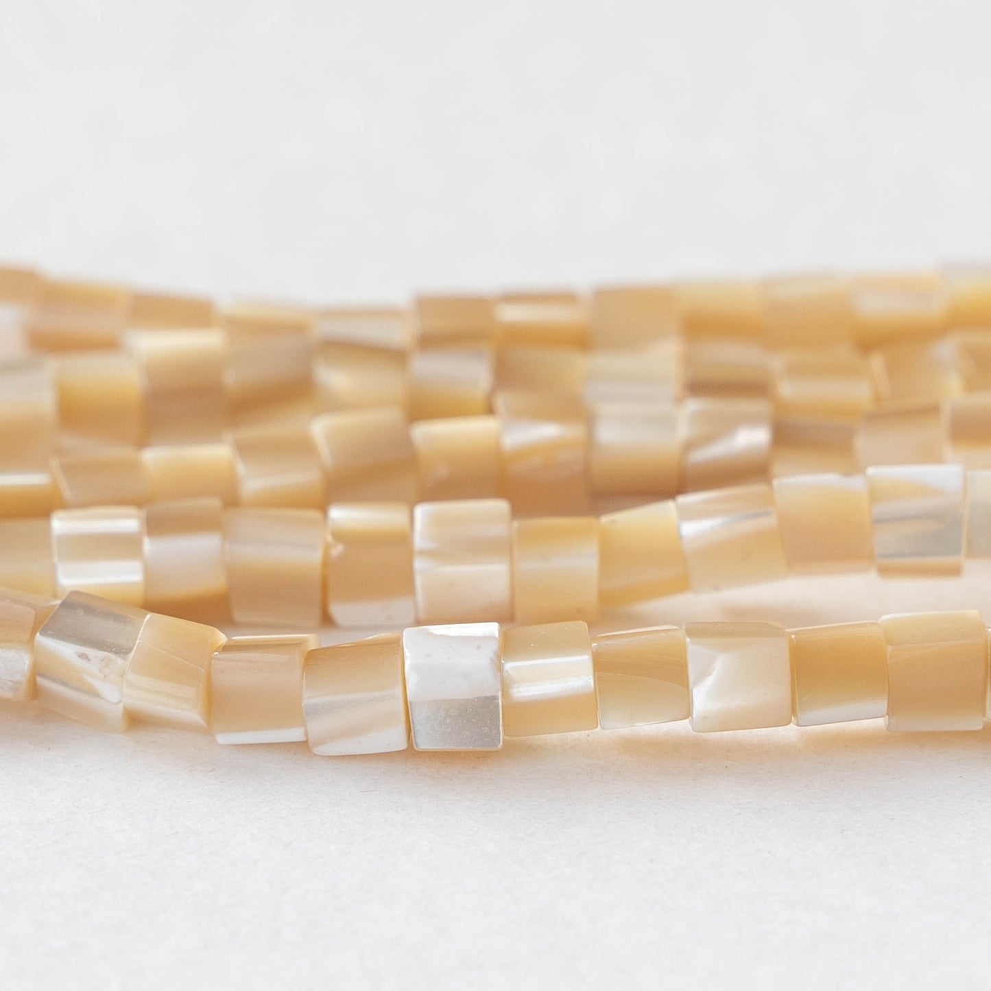 4mm Natural Mother Of Pearl Cube Beads - Beige Shell - 16 Inch Strand