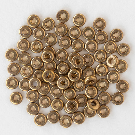 6mm Antique Brass Disk Beads - 4 inches