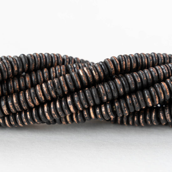 4mm Metal Disk Beads - Black Brass - 4 inch strand ~75 beads