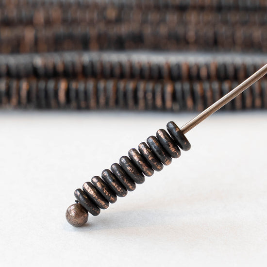 4mm Metal Disk Beads - Black Brass - 4 inch strand ~75 beads