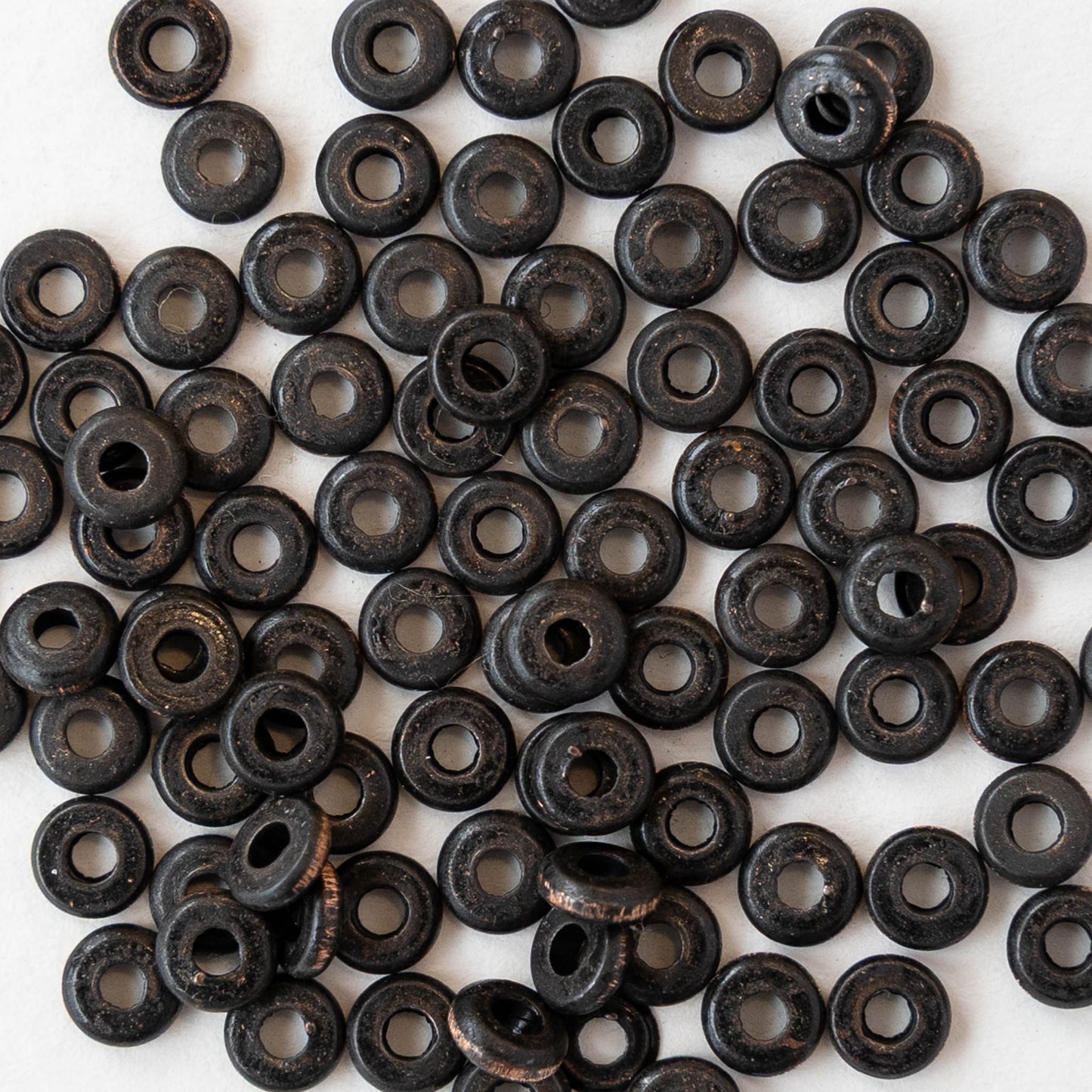 4mm Metal Disk Beads - Black Brass - 4 inch strand ~75 beads