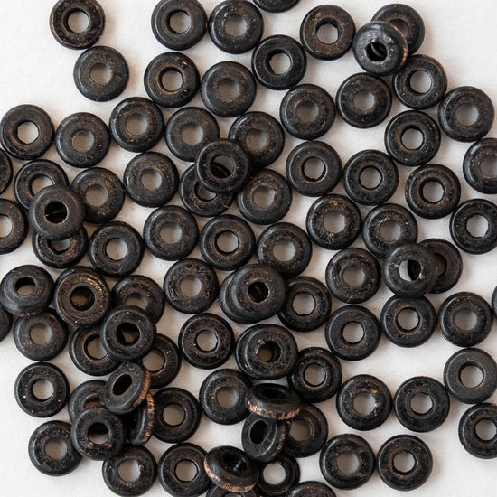 4mm Metal Disk Beads - Black Brass - 4 inch strand ~75 beads