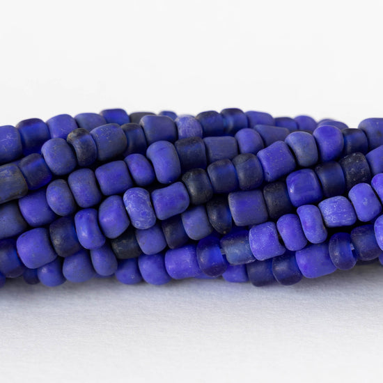 4mm Rustic Indonesian Glass Seed Beads - Opaque Cobalt Blue - Whole or Half Strand