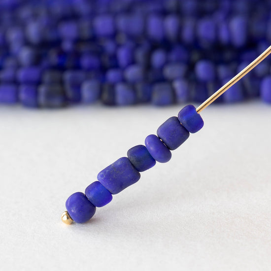 4mm Rustic Indonesian Glass Seed Beads - Opaque Cobalt Blue - Whole or Half Strand